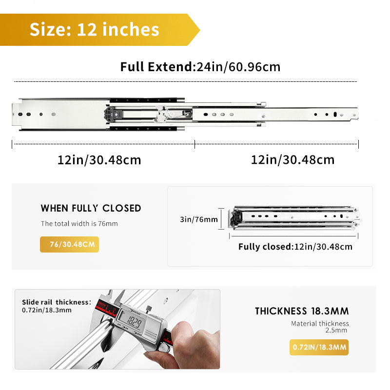 AOLISHENG 500lbs RV drawer slides heavy duty ball bearing slide rails with lock 1 Pair - D2576