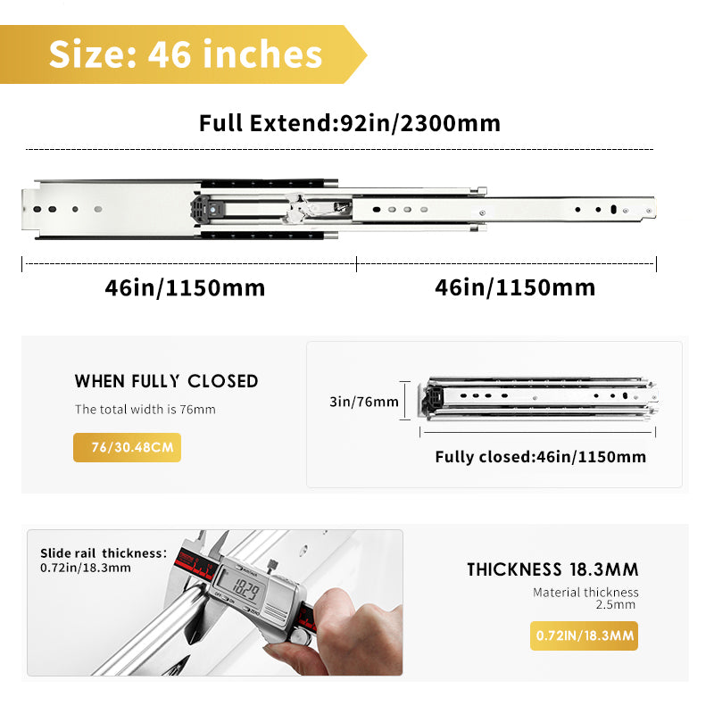 AOLISHENG 500lbs RV drawer slides heavy duty ball bearing slide rails with lock 1 Pair - D2576