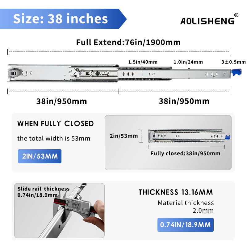 AOLISHENG 265lbs Camper Drawer Slides Side Mounted Heavy Duty Drawer Slides With Lock 1 Pair - D2053